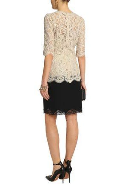 Shop Dolce & Gabbana Cotton-blend Corded Lace Top In Beige