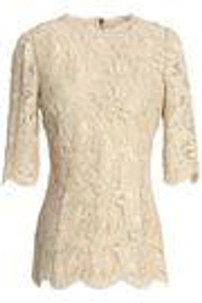 Shop Dolce & Gabbana Cotton-blend Corded Lace Top In Beige