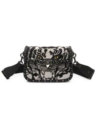 Shop Valentino Tiger Guitar Strap Rockstud Shoulder Bag In Black