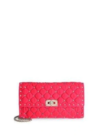 Shop Valentino Velvet Rockstud Spike Shoulder Bag In Disco Pink