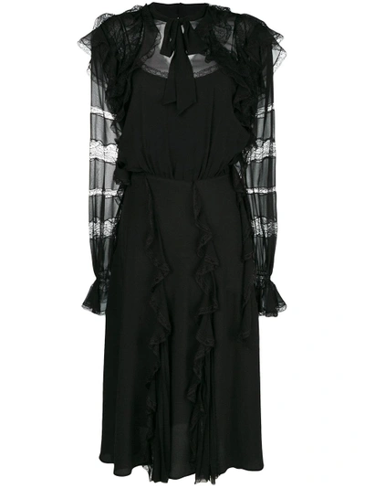 Shop Ermanno Scervino Lace And Frill Trim Midi Dress - Black