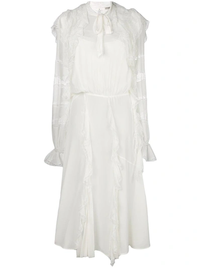 Shop Ermanno Scervino Lace And Frill Trim Midi Dress - White