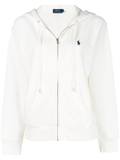 Shop Polo Ralph Lauren Longsleeved Zipped Hoodie - White