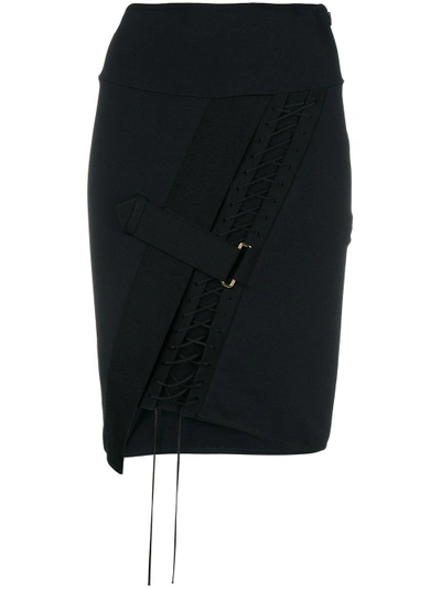 Shop Alexandre Vauthier Fitted Lace-up Skirt - Black