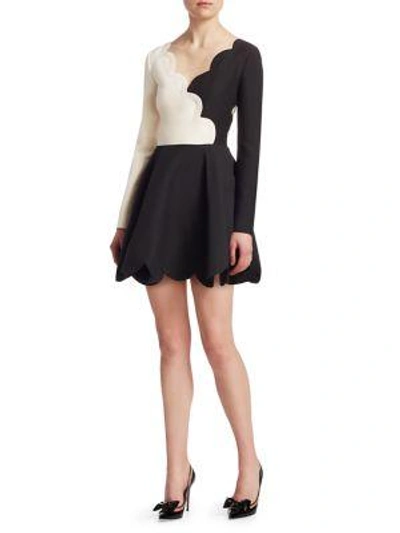 Shop Valentino Bi-color Scallop Dress In Black-ivory