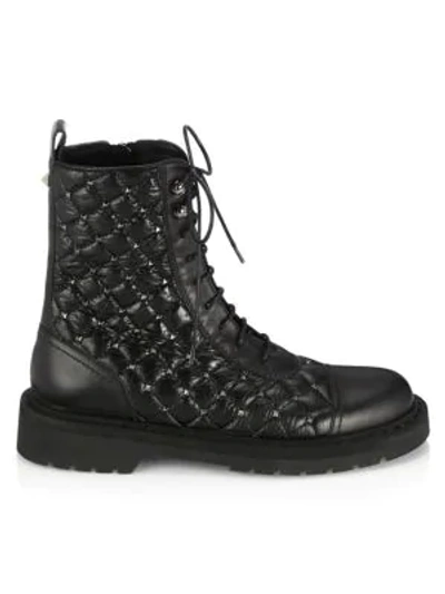 Shop Valentino Rockstud Quilted Combat Boots In Black