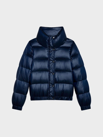 Shop Donna Karan Down Puffer Jacket With Funnel Neck In Navy