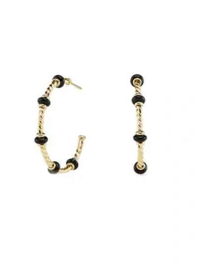 Shop David Yurman Rio Rondelle Gemstone & 18k Yellow Gold Hoop Earrings In Black Onyx