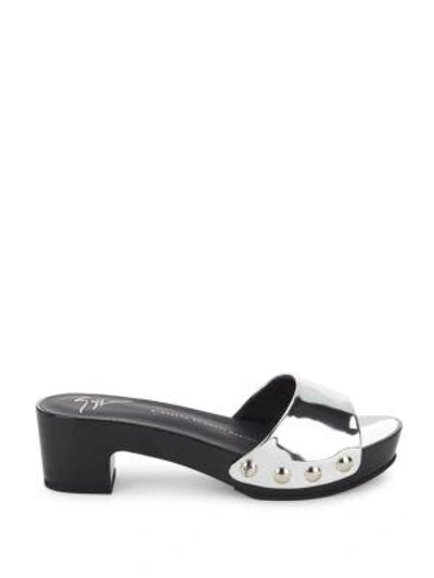 Shop Giuseppe Zanotti Peep-toe Block Heel Slide Sandals In Ramino