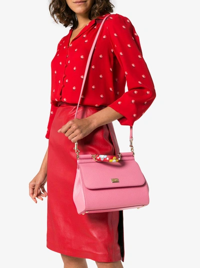 Shop Dolce & Gabbana Pink Leather Sicily Medium Leather Shoulder Bag In Pink&purple