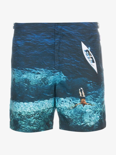 Shop Orlebar Brown Blue Bulldog Printed Swim Shorts