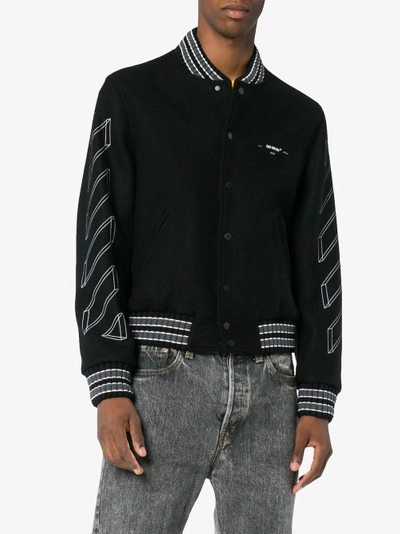 Off-white Black Diagonal 3d Line Varsity Jacket | ModeSens