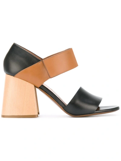 Shop Marni Panel Block Heel Sandals - Black