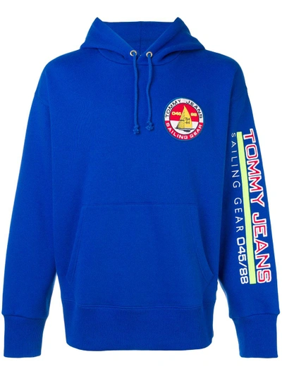 Shop Tommy Jeans Sailing Embroidered Hoodie In Blue