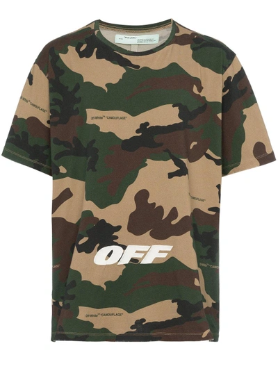 Shop Off-white Camouflage T Shirt With Text In Green