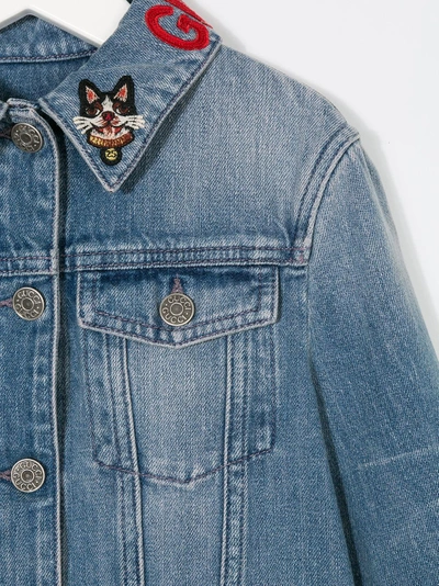 Shop Gucci Embroidered-collar Denim Jacket
