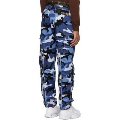 Shop Valentino Blue Camouflage Cargo Trousers In Pkp Blue