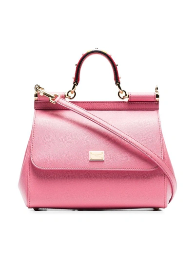 Shop Dolce & Gabbana Pink Leather Sicily Medium Leather Shoulder Bag