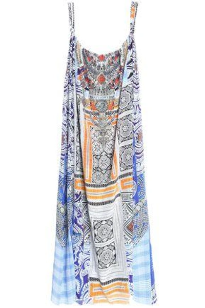 Shop Camilla Woman Convertible Crystal-embellished Printed Silk Crepe De Chine Maxi Dress Blue
