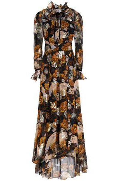 Shop Temperley London Woman Metallic Fil Coupé Printed Silk-blend Georgette Maxi Dress Black