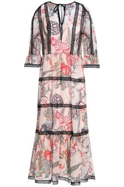 Shop Temperley London Woman Shire Lace-trimmed Printed Fil Coupé Voile Midi Dress Pastel Pink