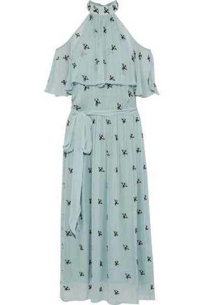 Shop Temperley London Woman Starling Cold-shoulder Sequin-embellished Chiffon Midi Dress Sky Blue