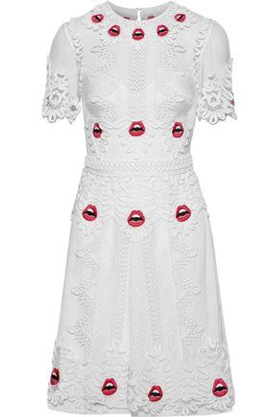 Shop Temperley London Woman Leaf Appliquéd Tulle Mini Dress White
