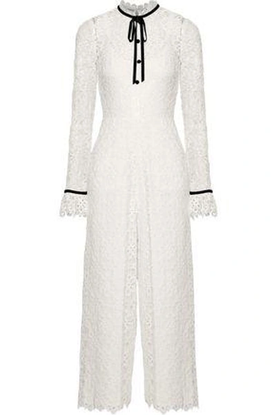 Shop Temperley London Eclipse Cropped Corded Lace Wide-leg Jumpsuit In White