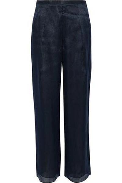 Shop Giorgio Armani Woman Embroidered Organza Wide-leg Pants Royal Blue