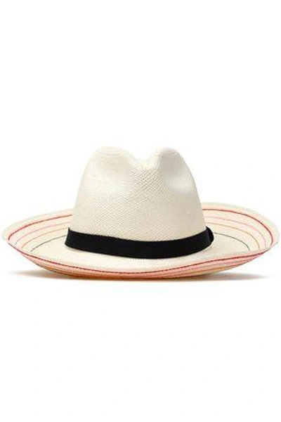 Shop Sensi Studio Grosgrain-trimmed Toquilla Straw Panama Hat In Ecru