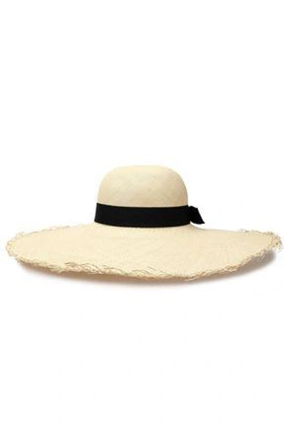 Shop Sensi Studio Bow-embellished Toquilla Straw Sun Hat In Beige