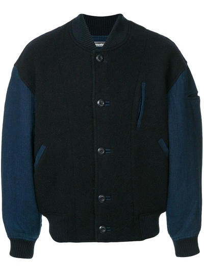 Shop Issey Miyake Vintage Two Tone Bomber Jacket - Blue