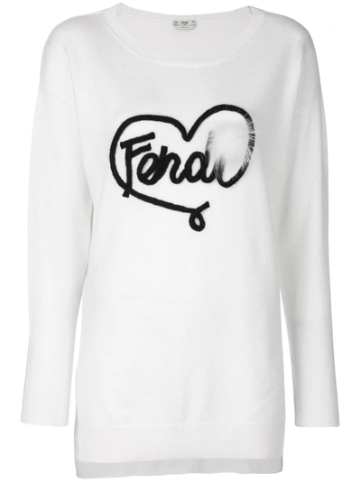 Shop Fendi Logo Patch Sweater - White