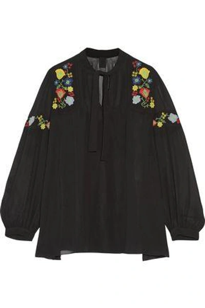 Shop Anna Sui Woman Embroidered Chiffon Blouse Black