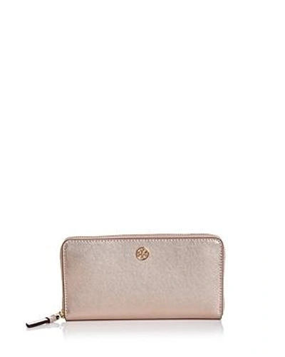 Shop Tory Burch Robinson Zip Continental Wallet In Light Rose Gold/gold