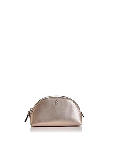 Shop Tory Burch Robinson Small Saffiano Leather Makeup Pouch In Light Rose Gold/silver