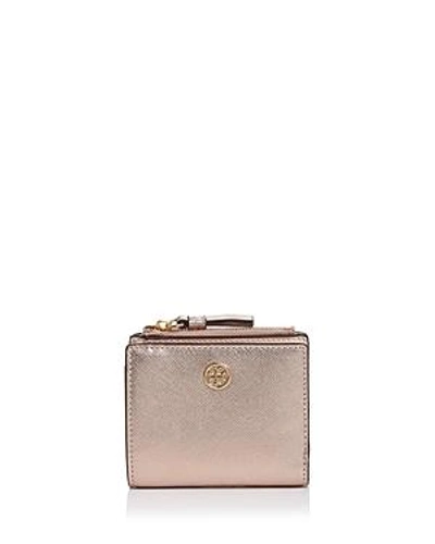 Shop Tory Burch Robinson Mini Leather Wallet In Light Rose Gold/gold