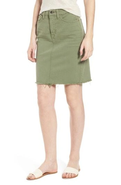 Shop Jen7 Frayed Hem Denim Pencil Skirt In Washed Army