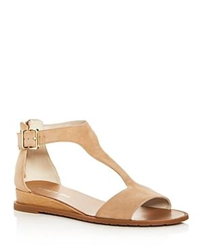 Shop Kenneth Cole Women's Judd Suede T-strap Demi Wedge Sandals In Buff