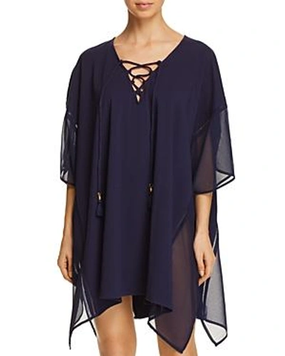 Shop Tommy Bahama Lace-up Tunic Swim Cover-up In Navy