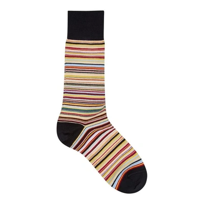Shop Paul Smith Striped Cotton-blend Socks In Black