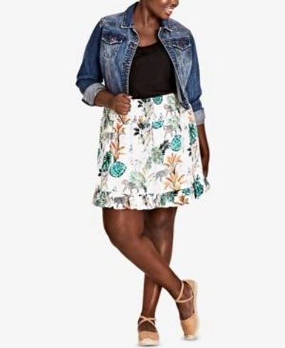 Shop City Chic Trendy Plus Size Ruffled Jungle-print Skirt