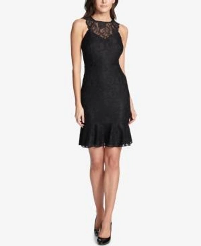 Shop Kensie Lace Ruffle-hem Dress In Black