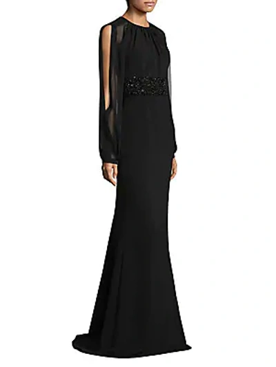 Shop Carmen Marc Valvo Open-sleeve Gown In Black