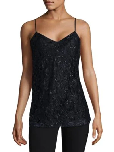 Shop Lafayette 148 Beaded Lace Silk Camisole In Ink