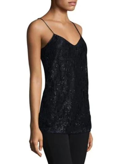 Shop Lafayette 148 Beaded Lace Silk Camisole In Ink