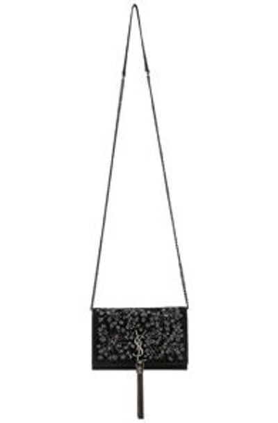 Shop Saint Laurent Crystal Embellished Kate Tassel Chain Wallet In Black