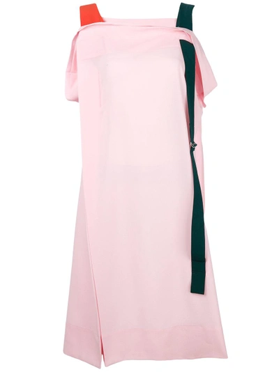 Shop Issey Miyake Asymmetric Contrast Strap Dress In Pink & Purple