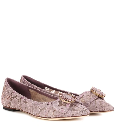 Shop Dolce & Gabbana Embellished Lace Ballerinas In Purple