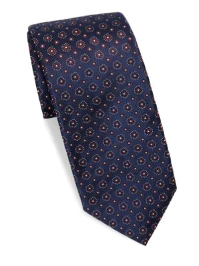 Shop Isaia Mixed-print Silk Tie In Navy